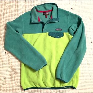 Lime green/teal Patagonia Synchilla Pullover - S